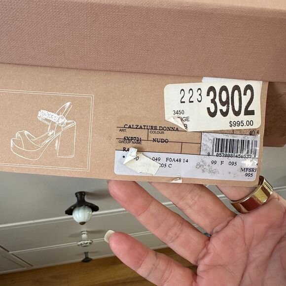 Miu Miu Nude Calzature Donna Satin Crystal Ankle Strap Platform Block Heels 10.5 - Picture 16 of 16